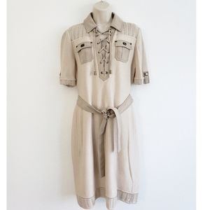 St. John Sport Wool Knit Cream Belt Midi Dress